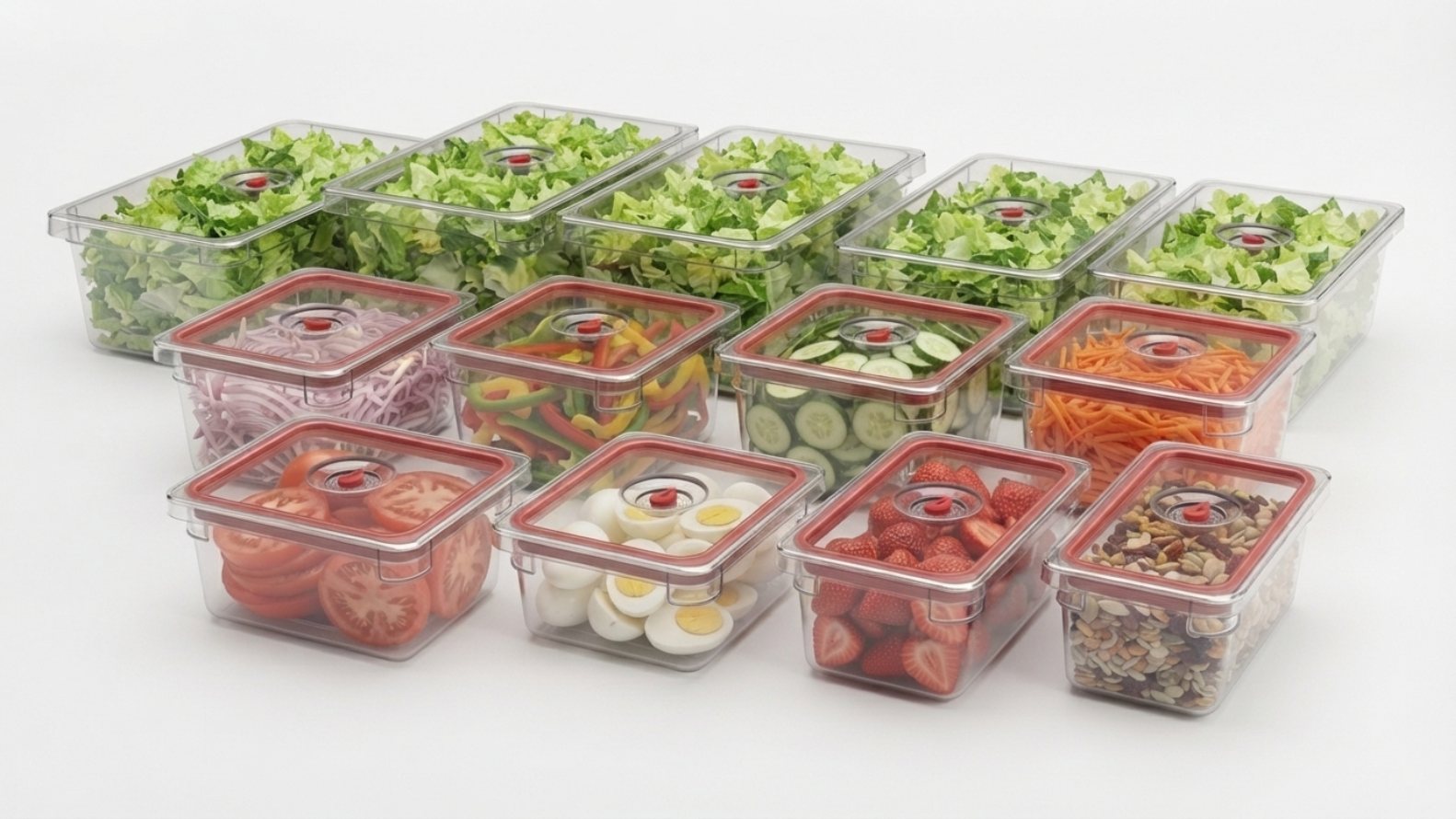 PREPStation, FreshPans, and FreshLock together on a prep surface